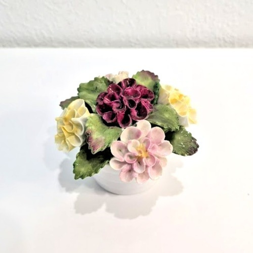 Vintage Aynsley Hand Modelled Painted China September Dahlia Yellow Pink Planter